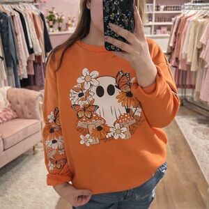 Orange Graphic Women Sweater